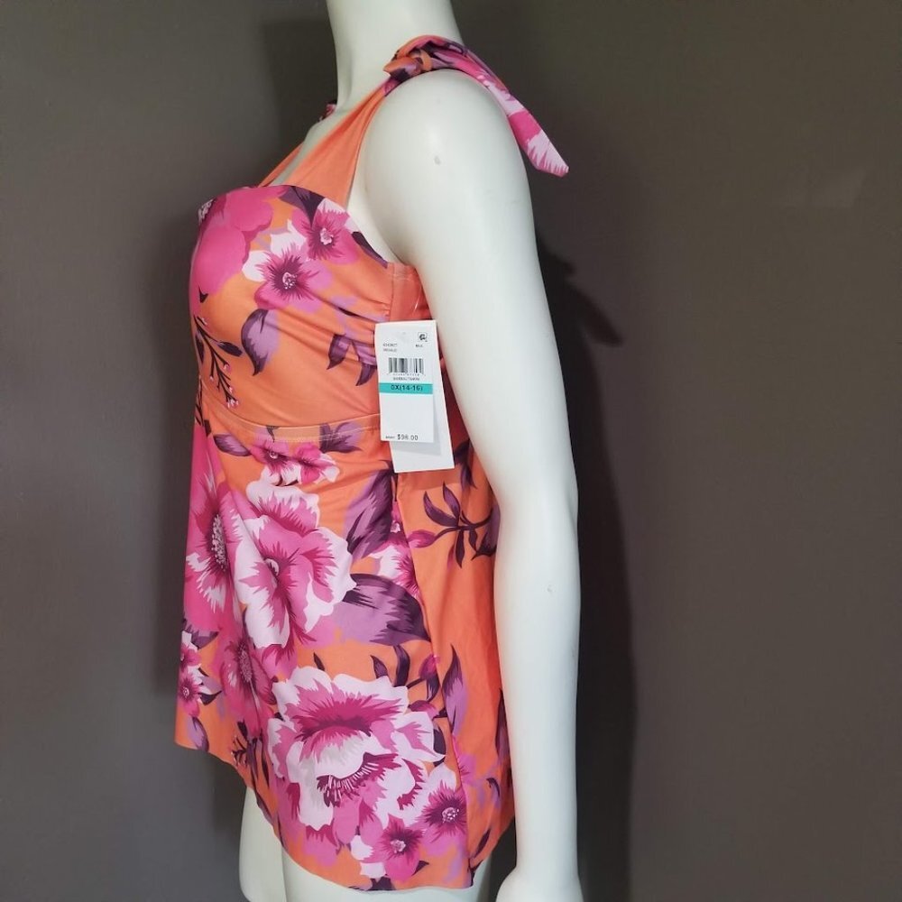 Becca Etc Plus Size in Full Bloom Printed Tankini Top 0X - Picture 2 of 10